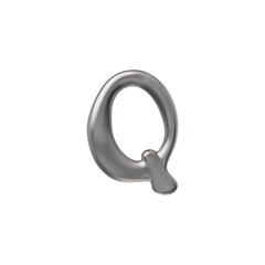 3D glossy silver letter Q with liquid metal surface, vector realistic voluminous y2k font type chrome bubble form design