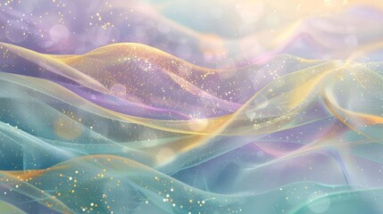 Tranquil abstract with frosty mint pale gold and lavender waves wallpaper