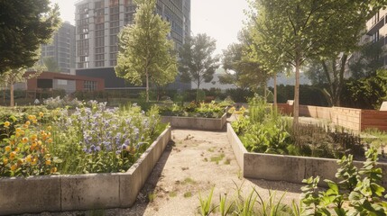 Community gardening initiative turning concrete urban space green, AI Generated