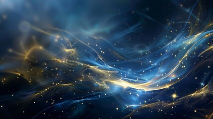 Elegant beauty: rich blue gold hues swirling patterns star-like lights serene ambiance wallpaper