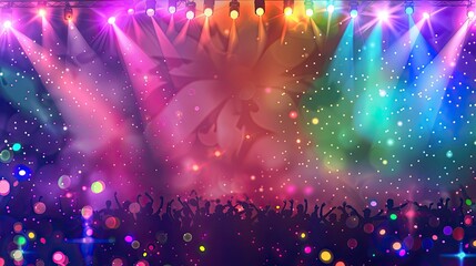 Create a high-angle view of Celebrating Diversity: Vibrant Pride Festival Night Illustration with Colorful Lights and Copy Space
