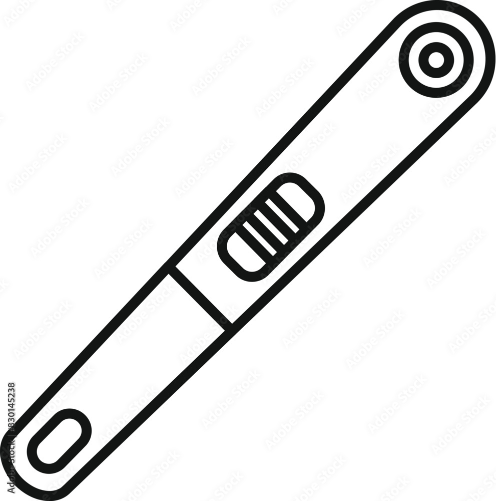 Poster black and white line drawing of a digital thermometer, suitable for medical infographics