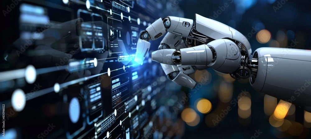 Poster illustration of rpa technology being used to streamline workflow automation