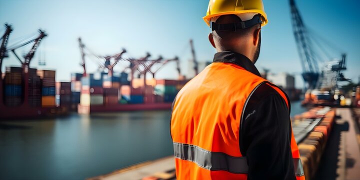Efficient port operations ensure safe workplace practices and logistics safety protocols for professionals in the industry. Concept Workplace Safety, Logistics Safety, Port Operations