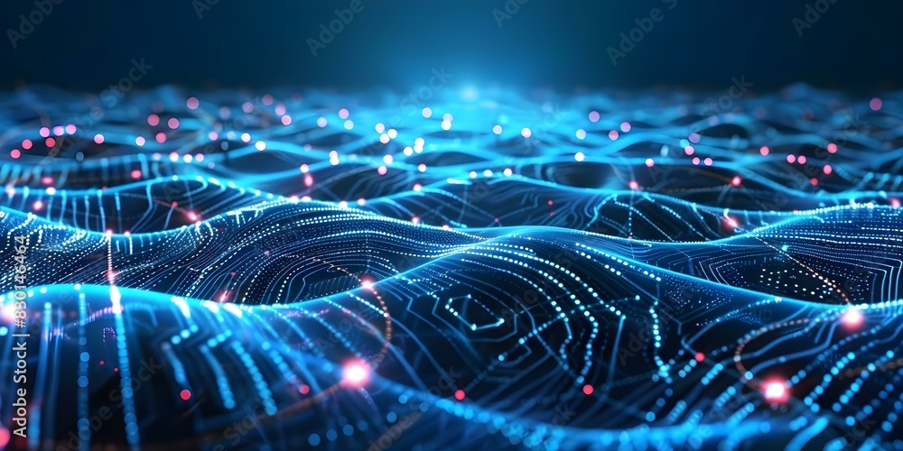 Poster abstract digital circuit board with glowing nodes representing advanced technology and interconnecti