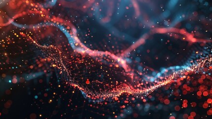 Digital abstract backdround for technological operations, neural networks, AI, data transmission and encryption, digital archives, audio and visual representations, scientific research. Copy space