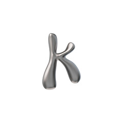 Metallic letter K Y2K style 3D icon vector illustration.
