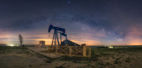 Milky Way over the Sargentes de la Lora oil fields in Burgos on a summer night with the starry sky