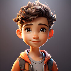 Innocent kid cartoon character. Little guy. 3d style.