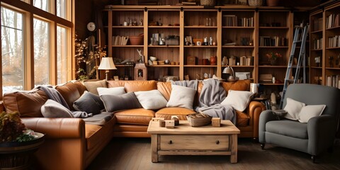 Cluttered living room with scattered items messy yet cozy and inviting. Concept Cozy Home Decor, Cluttered Space, Messy but Inviting, Interior Design, Home Organization
