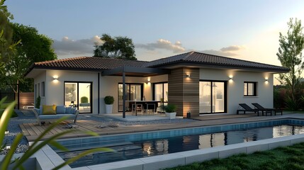 Fototapeta premium Modern house with pool and terrace