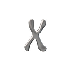 3D glossy silver letter X with liquid metal surface, vector realistic metallic bubble form y2k font voluminous chrome