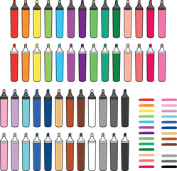 Fototapeta premium Extended Rainbow Color Markers and Swatches with Stroke Swatch Clipart Collection