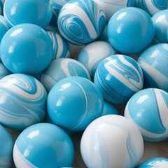 background with blue spheres, blue and white marbles