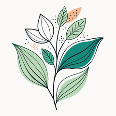 Elegant Line Art of Flowers and Leaves: Vector Illustration in Minimalist Style.