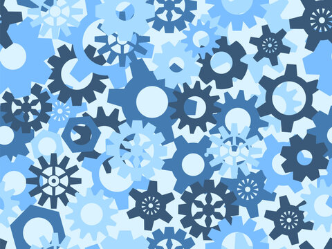 Seamless pattern of gears in steampunk and atompunk style. Jagged details, geometric shapes. Design for wallpapers, banners and posters. Vector illustration
