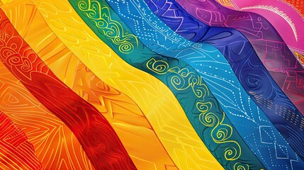 Vibrant LGBTQ+ Pride Flag Artwork with Intricate Patterns and Copy Space - Diversity and Inclusion Concept