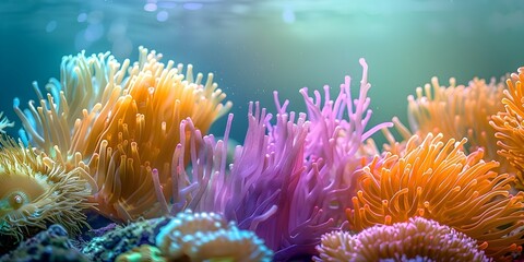 Vibrant Coral in Mediterranean Paradise: A Captivating Underwater Scene of Exotic Beauty. Concept Underwater Photography, Vibrant Coral, Mediterranean Sea, Exotic Marine Life, Captivating Beauty