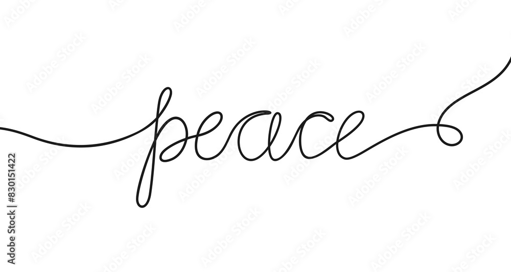 Wall mural Continuous handwritten word peace on a white background, vector illustration