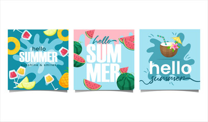 summer time post set vector illustration, 