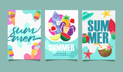 hello summer poster Vector set of colourful social media poster design templates, backgrounds 