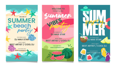 summer party poster set vector illustration
