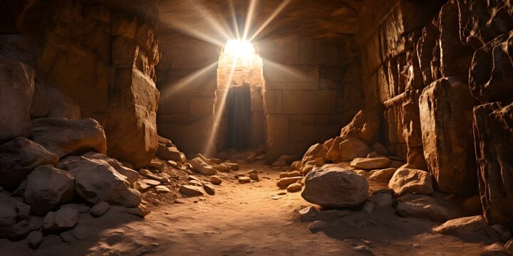 Exploring the Hidden Tombs of Egyptian Pharaohs: King Tut's Pyramid Illuminated by Natural Light. Concept Ancient History, Egyptian Pharaohs, Archaeology, King Tut's Tomb, Natural Light Setting