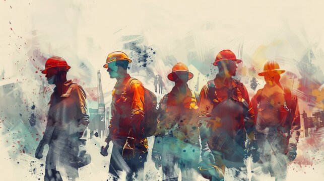 Group of workman in watercolor style , Generative Ai