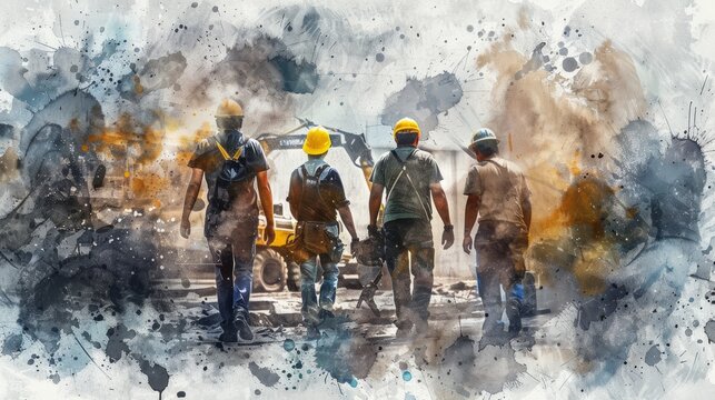 Group of workman in watercolor style , Generative Ai
