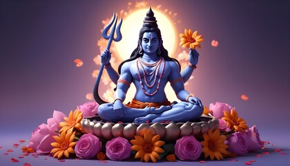 Obraz premium maha shivratri illustration of trishul damru