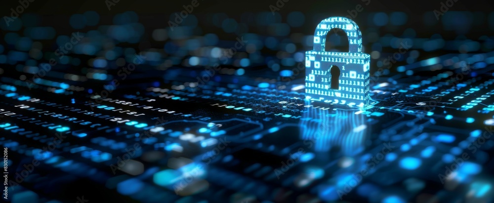 Poster cyber security and data privacy depicted on a digital interface