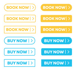 Fototapeta premium Buy Now and Book Now Buttons simple outline style vector. Action Web button with arrow symbol