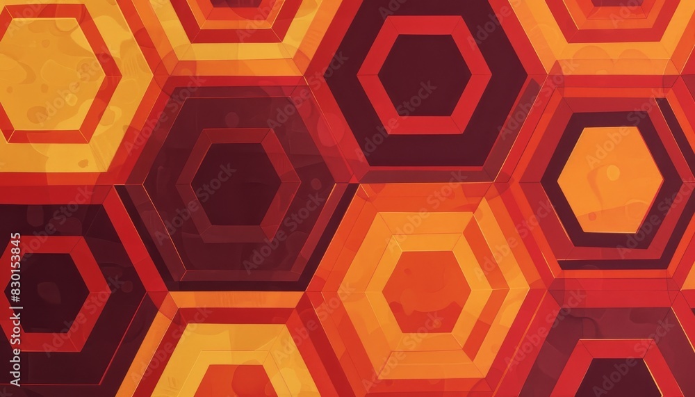 Poster abstract geometric art with hexagonal patterns in red and orange color. modern abstract artwork