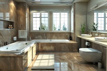 Luxury Marble Bathroom with Freestanding Tub, Vanity & Shower