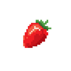 Fototapeta premium Strawberry cute pixel art icon. Funny berry isolated vector illustration. 8-bit. Design stickers, logo, app, embroidery.