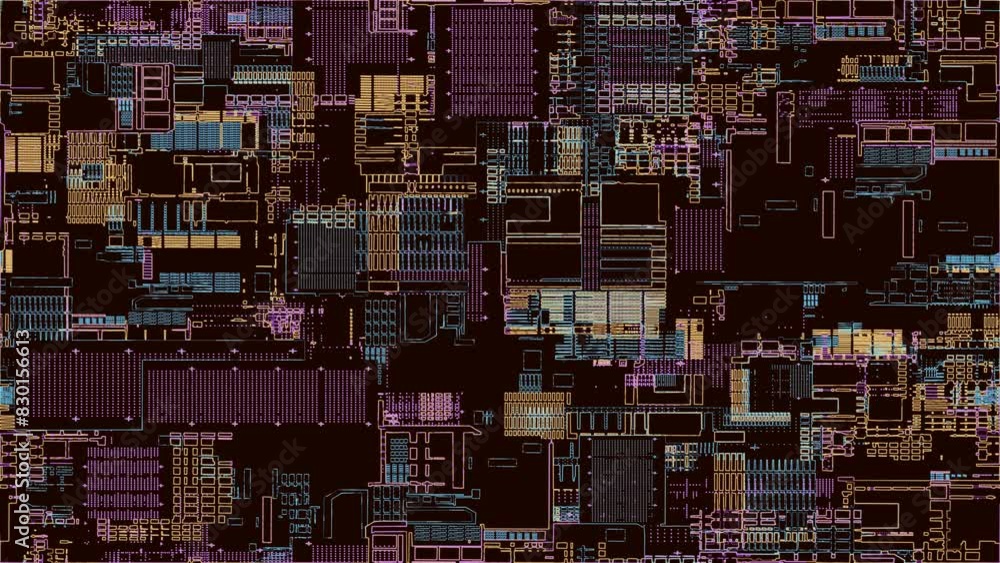 Poster printed circuit board. visualization of advanced technology concept: pcb processor microchip, digiti