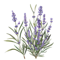 Naklejka premium A bunch of vibrant purple lavender flowers isolated on a white background