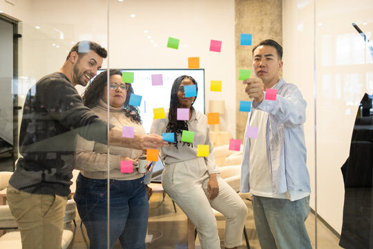 Collaborative team brainstorming with sticky notes