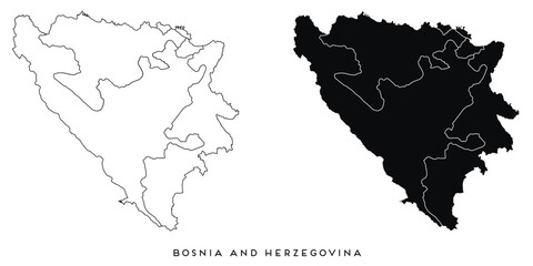 Bosnia and Herzegovina map of city regions districts vector black on white and outline
