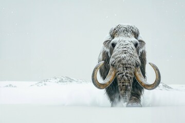 A realistic photo of a Wooly Mammoth in the frozen tundra. Isolated