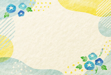 朝顔のある夏の水彩風な おしゃれな 手描き曲線 和紙の背景