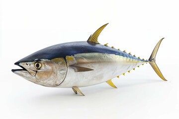 A realistic photo of a yellow fin tuna fish. Isolated on white