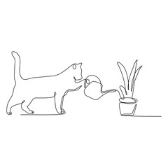 One continuous line drawing cute cat pet. International cat day.