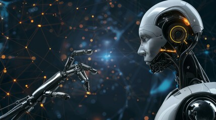 Robotics or ai artificial intelligence connecting interaction with human.Chat bot software network.big data and transfer protocol system.Neuralink with smart brain.ai generative technology