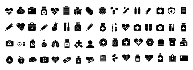 Medical and Healthcare bold Icons Set Professional Symbols vector design