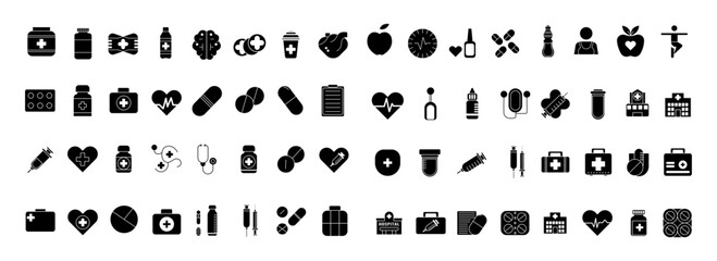 Medical and Healthcare bold Icons Set Professional Symbols vector design