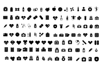 Medical and Healthcare bold Icons Set Professional Symbols vector design