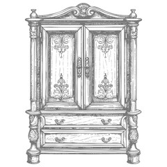 Bedroom Cabinet full with old engraving sketch style