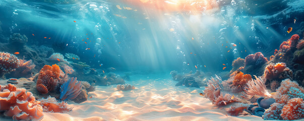 View of water and sand undersea bottom. Background concept.