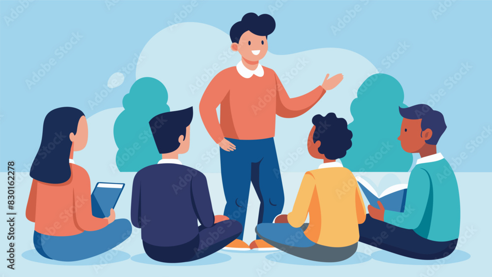 Poster a student leads a group discussion on the importance of empathy in leadership highlighting the power